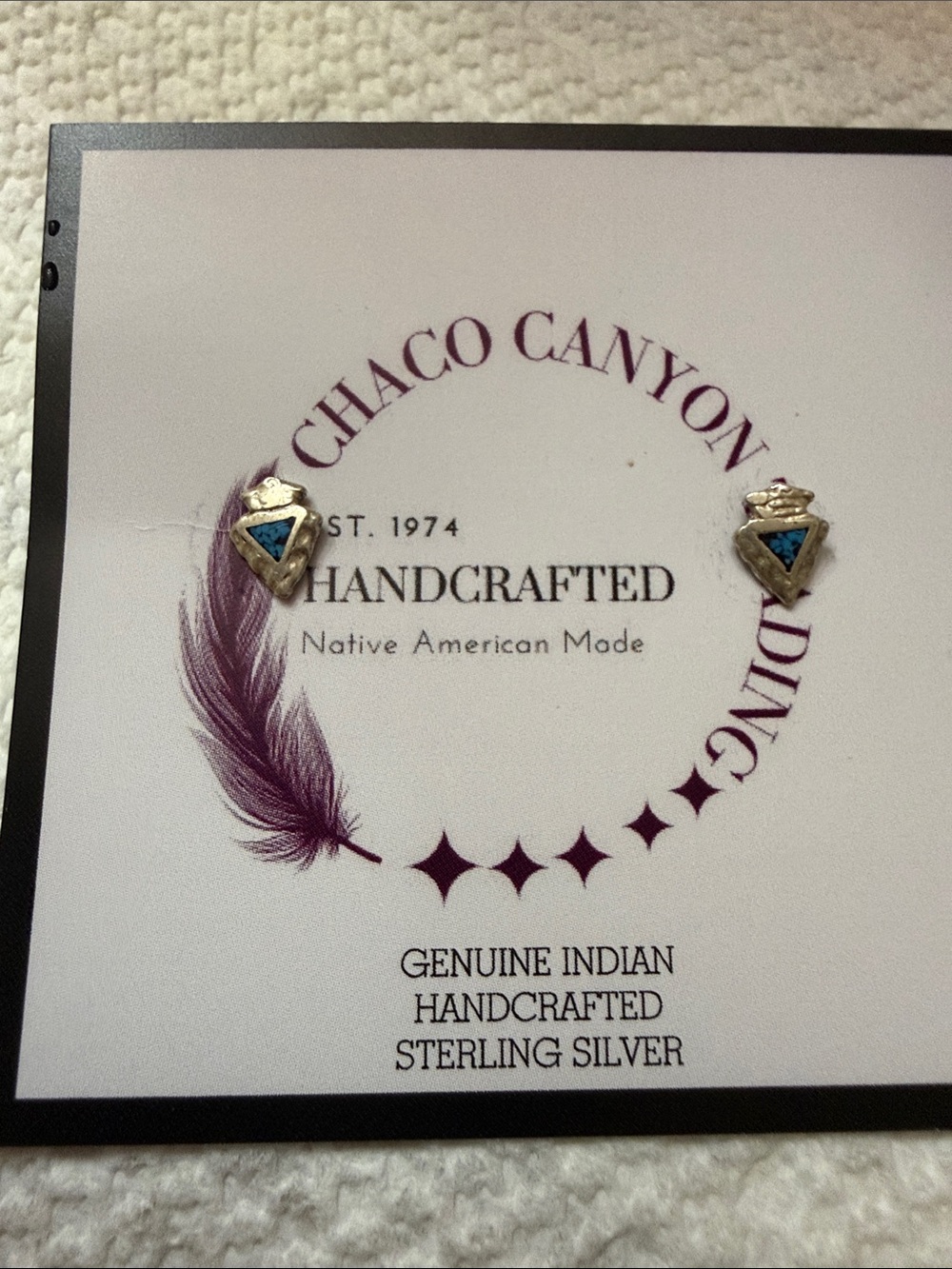 Native American Sterling Silver Turquoise Arrowhead Stud Earrings Hand Crafted.
